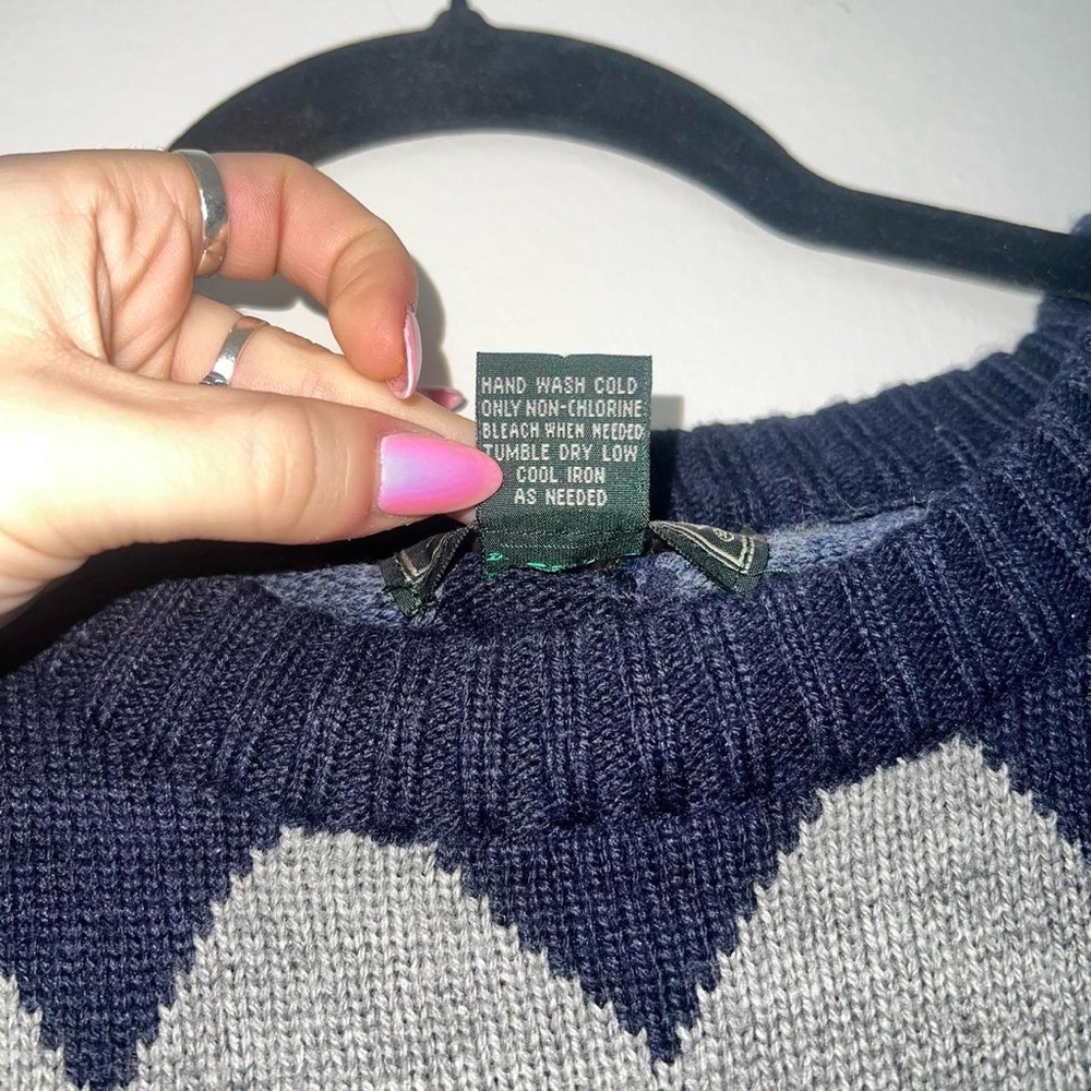 Argyle Patterned Navy Cropped Sweater - image 4